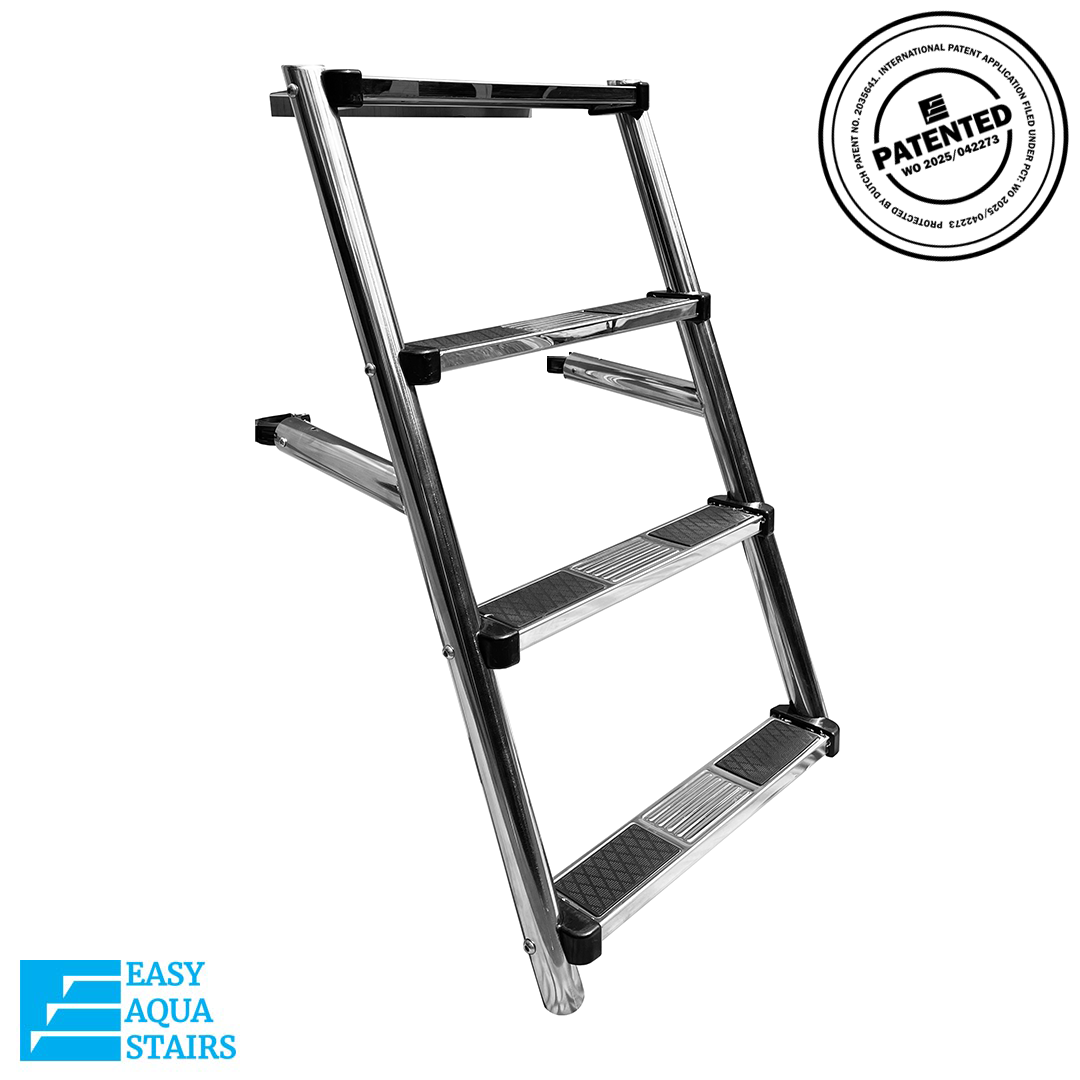 EASY AQUA STAIRS click on swimming pool stair system. Get in and out of the pool easily, comfortably and safely with EASY AQUA STAIRS.