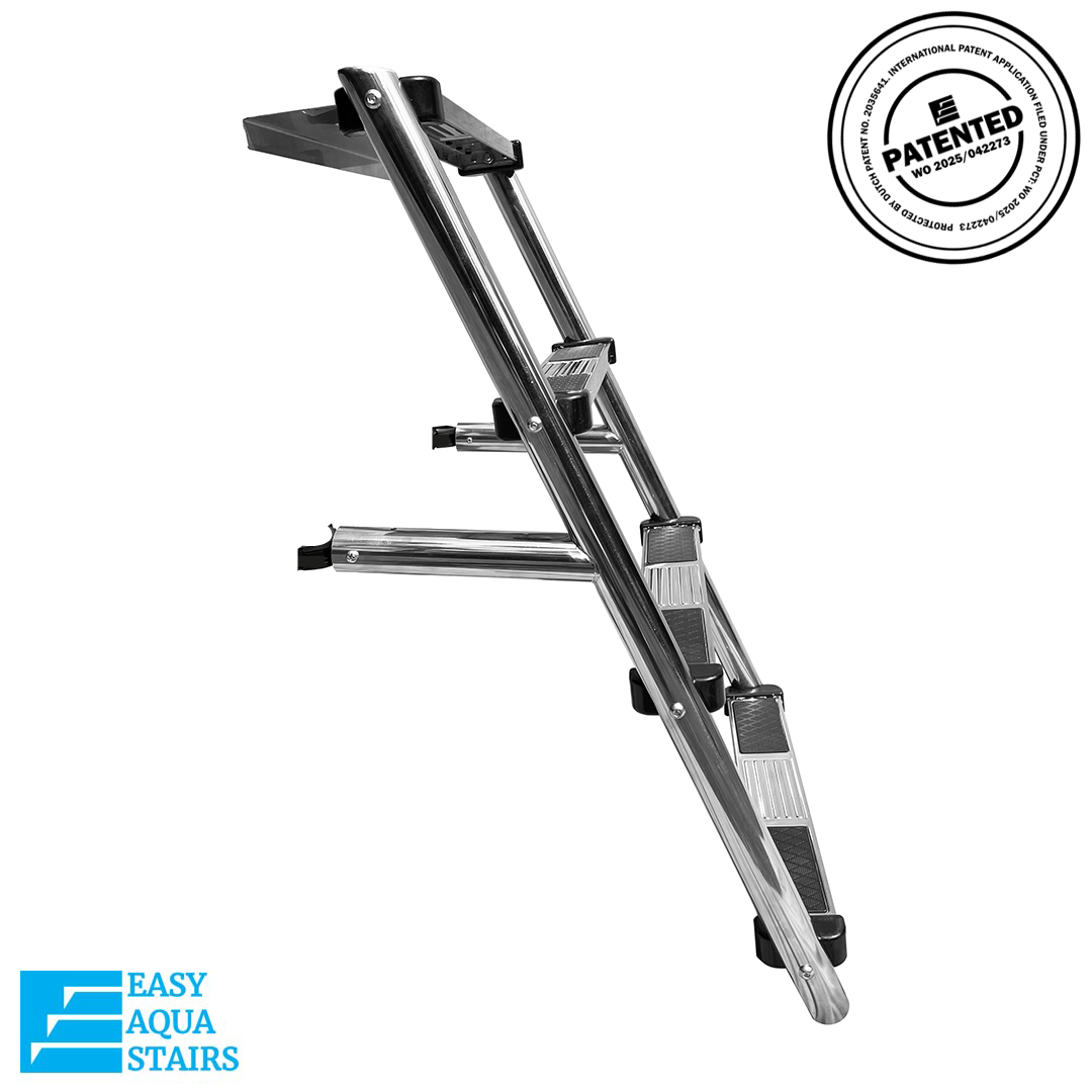 EASY AQUA STAIRS click on swimming pool stair system. Get in and out of the pool easily, comfortably and safely with EASY AQUA STAIRS.