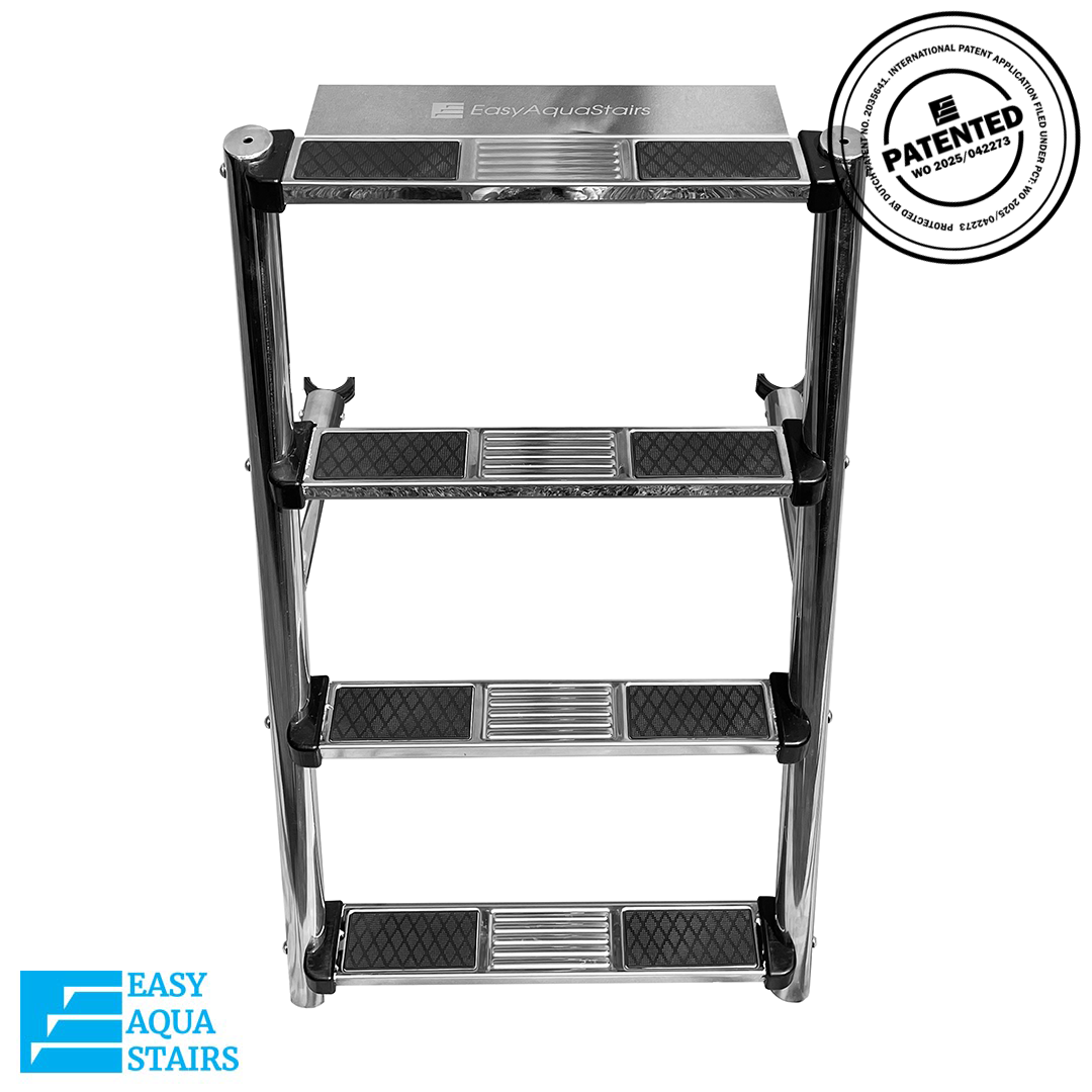 EASY AQUA STAIRS click on swimming pool stair system. Get in and out of the pool easily, comfortably and safely with EASY AQUA STAIRS.